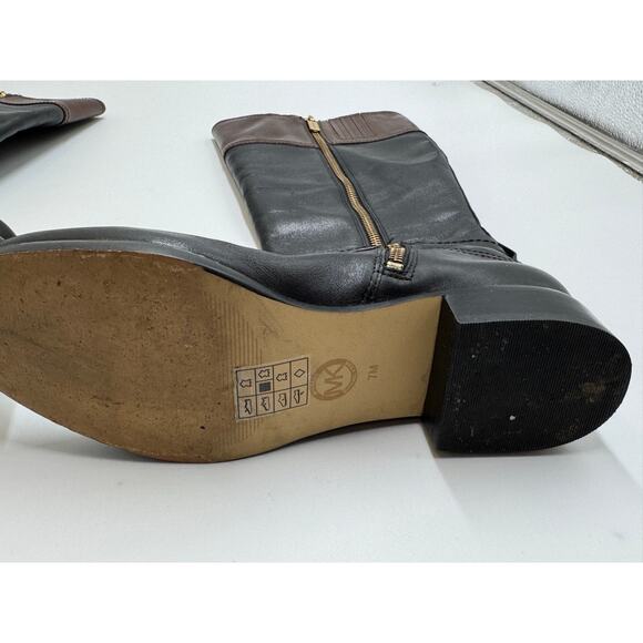 Michael Kors · 7M · Tall Riding Boots · Genuine Leather · Black/Brown · Gold MK - Picture 8 of 13